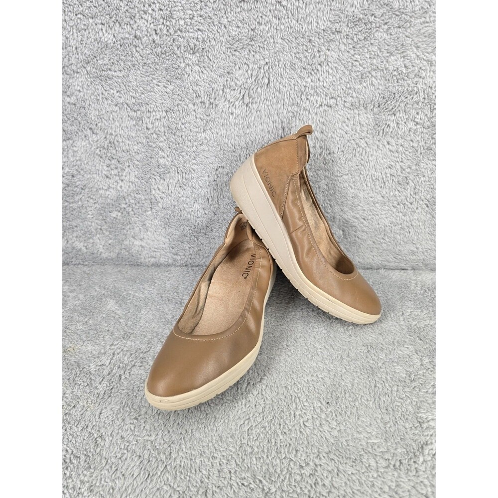 ​Vionic Jacey Women's Size 6.5 M Tan Brown Leather Orthotic Slip On Wedge Shoes